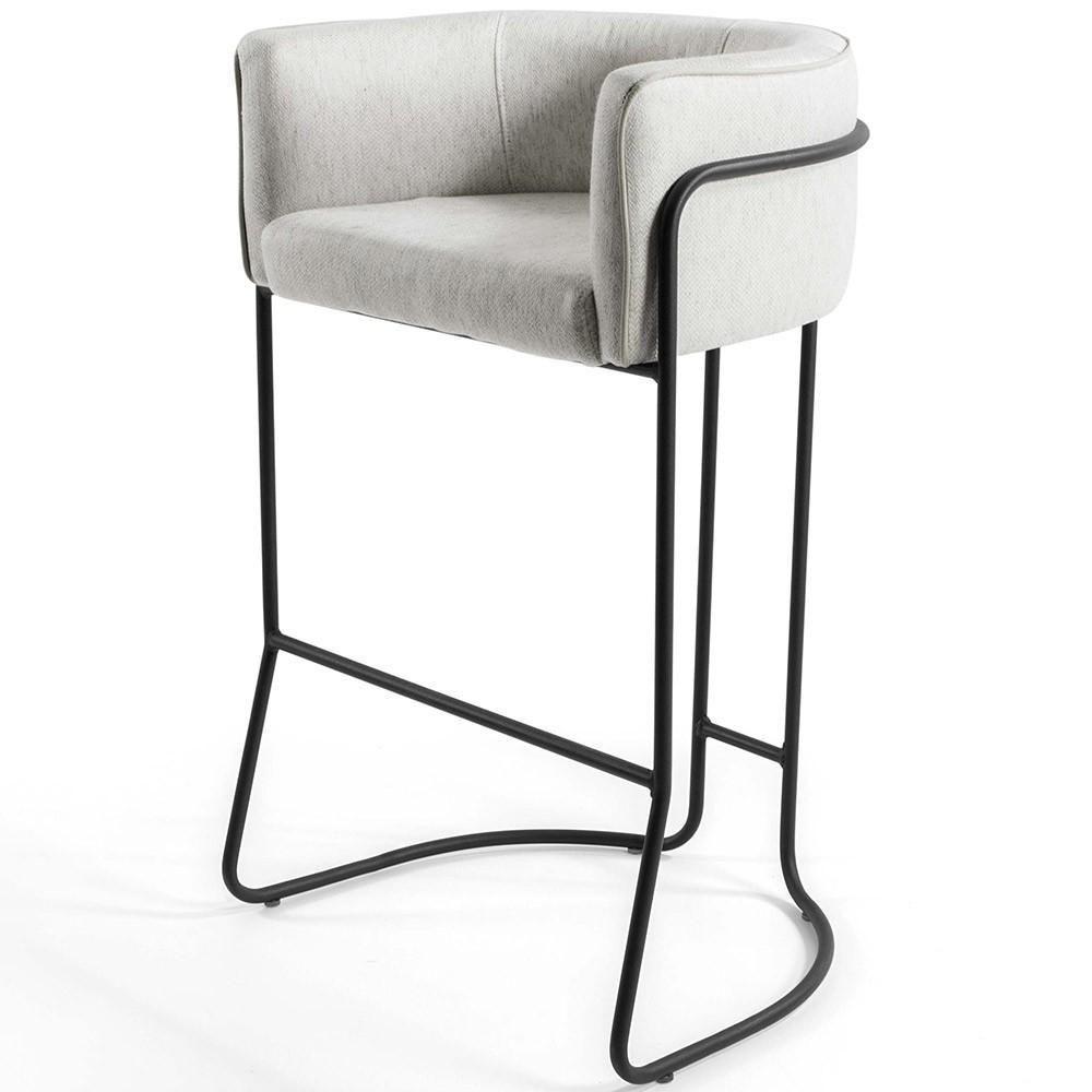 Banqueta Fixa Base De Aço Preto Betina D02 Linho Creme A-48 - 9