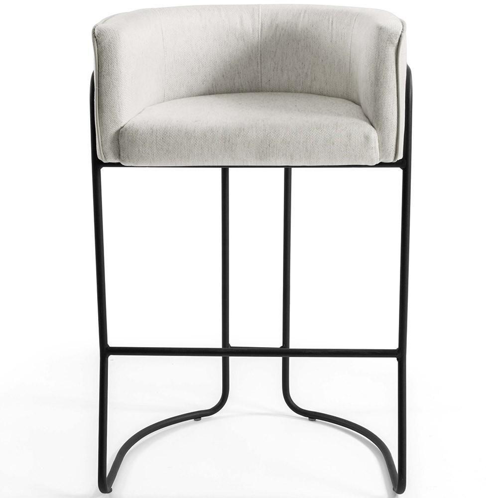 Banqueta Fixa Base De Aço Preto Betina D02 Linho Creme A-48 - 10