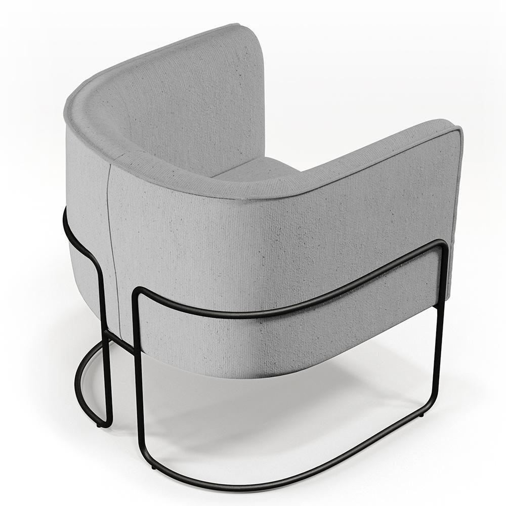 Poltrona Fixa Base De Aço Preto Betina D02 Linho Cinza D-315 - 3