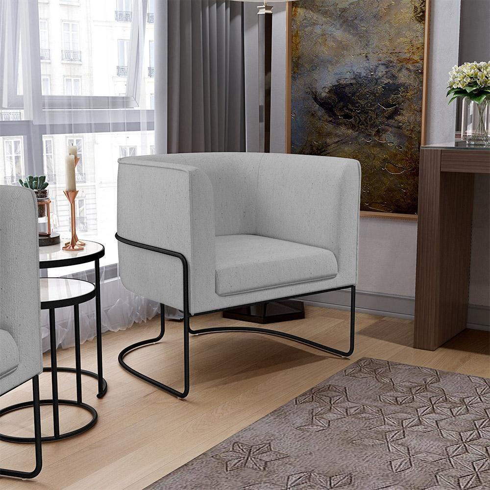 Poltrona Fixa Base De Aço Preto Betina D02 Linho Cinza D-315 - 9