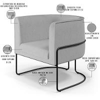Poltrona Fixa Base De Aço Preto Betina D02 Linho Cinza D-315 - 7