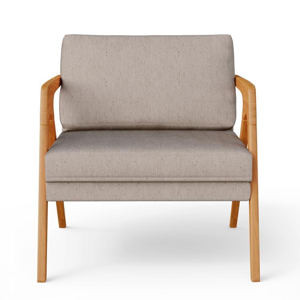 Kit 02 Poltronas Estrutura De Madeira L02 Linho Bege - 4