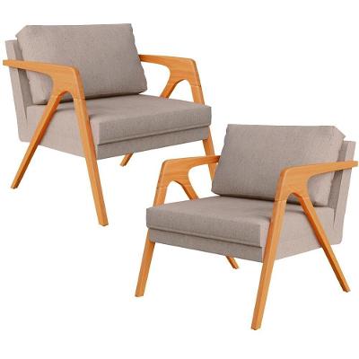 Kit 02 Poltronas Decorativas Pietra L02 Linho Bege Lyam Decor