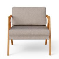 Kit 02 Poltronas Estrutura De Madeira L02 Linho Bege - 7