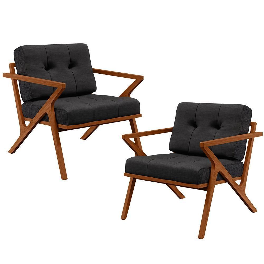 Kit 02 Poltronas Com Cintas De Corano Laís B04 Linho Chumbo - 1