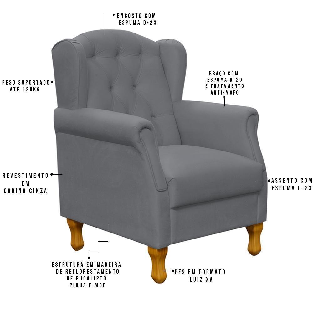 Kit 02 Poltronas Para Sala De Estar Yara P02 Corino Cinza - 5