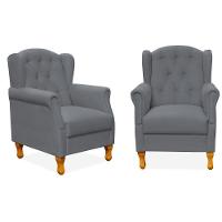 Kit 02 Poltronas Para Sala De Estar Yara P02 Corino Cinza - 1