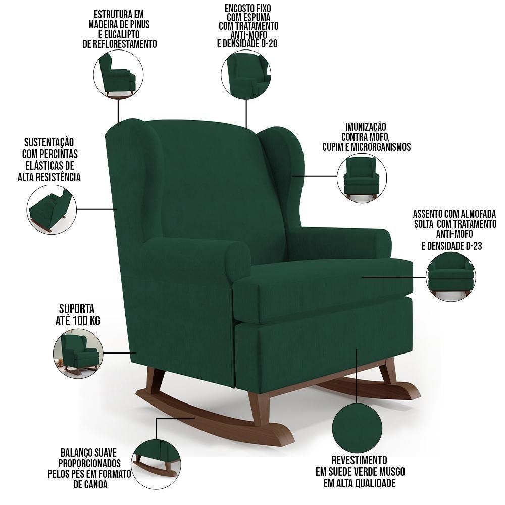 Kit 02 Poltronas Malu Base De Madeira P02 Suede Verde Musgo - 6