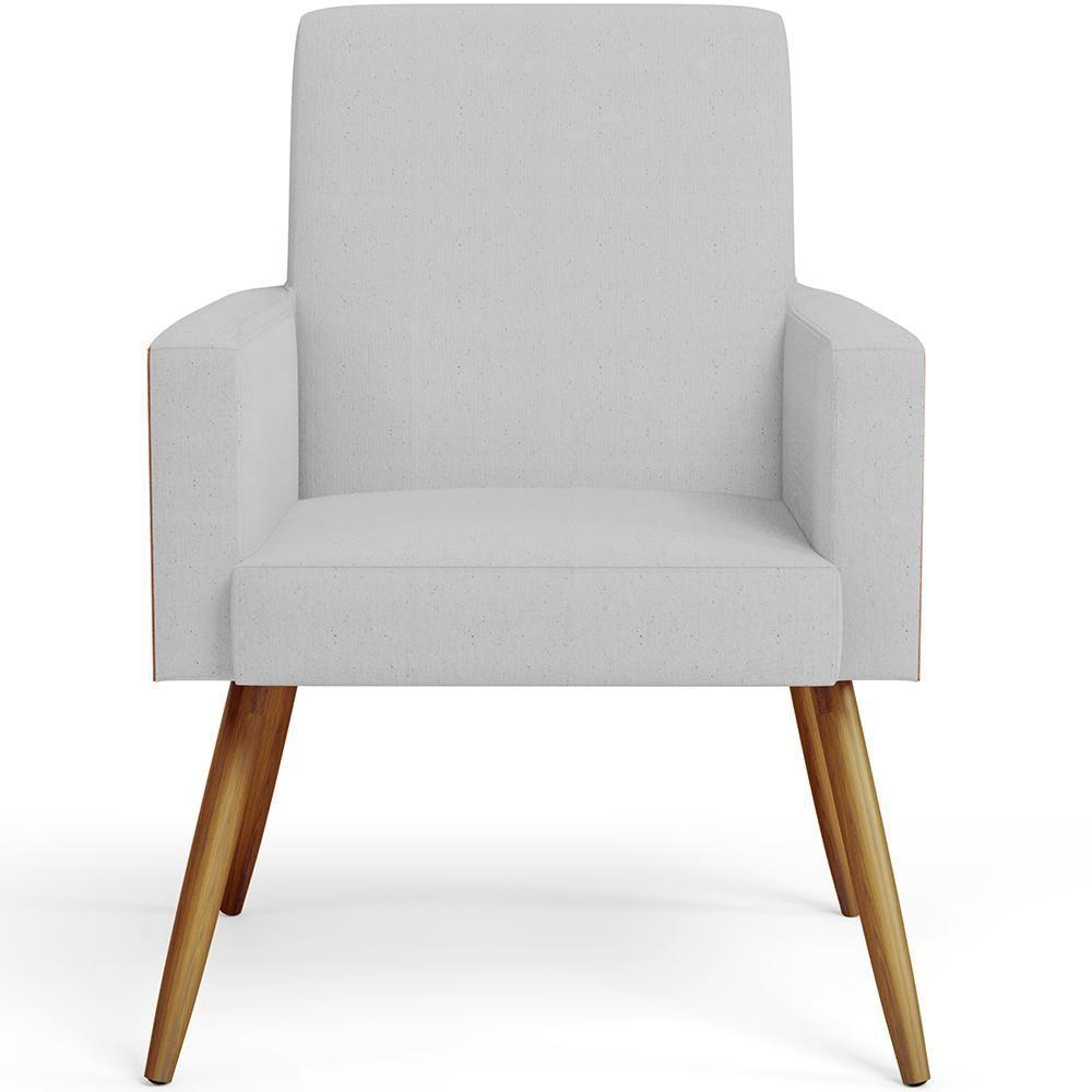 Kit 02 Poltronas Pés Palito Linho Cinza Couríssimo Camel - 4