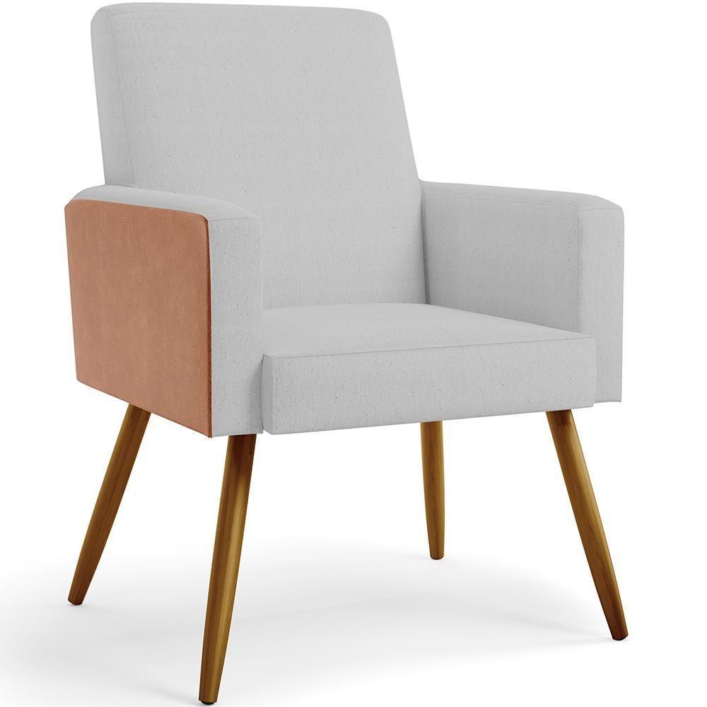 Kit 02 Poltronas Pés Palito Linho Cinza Couríssimo Camel - 7