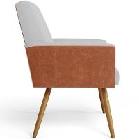 Kit 02 Poltronas Pés Palito Linho Cinza Couríssimo Camel - 3