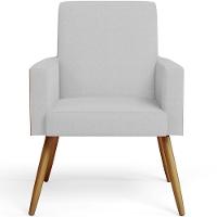 Kit 02 Poltronas Pés Palito Linho Cinza Couríssimo Camel