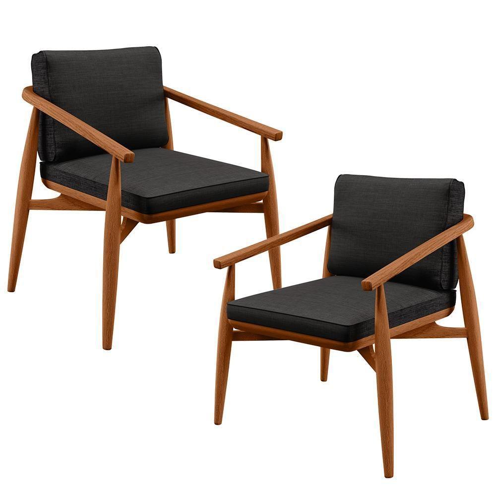 Kit 02 Poltronas Com Cintas De Corano Linho Chumbo - 1