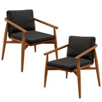 Kit 02 Poltronas Com Cintas De Corano Linho Chumbo - 1