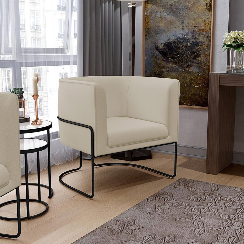 Poltrona Fixa Base De Aço Preto Betina D02 Corano Bege C-26 - 9