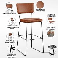 Kit 02 Banquetas Altas Base Em Aço Fixa Camel - 10