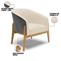 Kit 02 Poltronas Preto Com Linho Bege A19 Base Castanho - 3