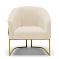 Poltrona Nozes Com Linho Bege A19 Base Industrial Dourada - 6