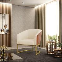 Poltrona Nozes Com Linho Bege A19 Base Industrial Dourada - 7