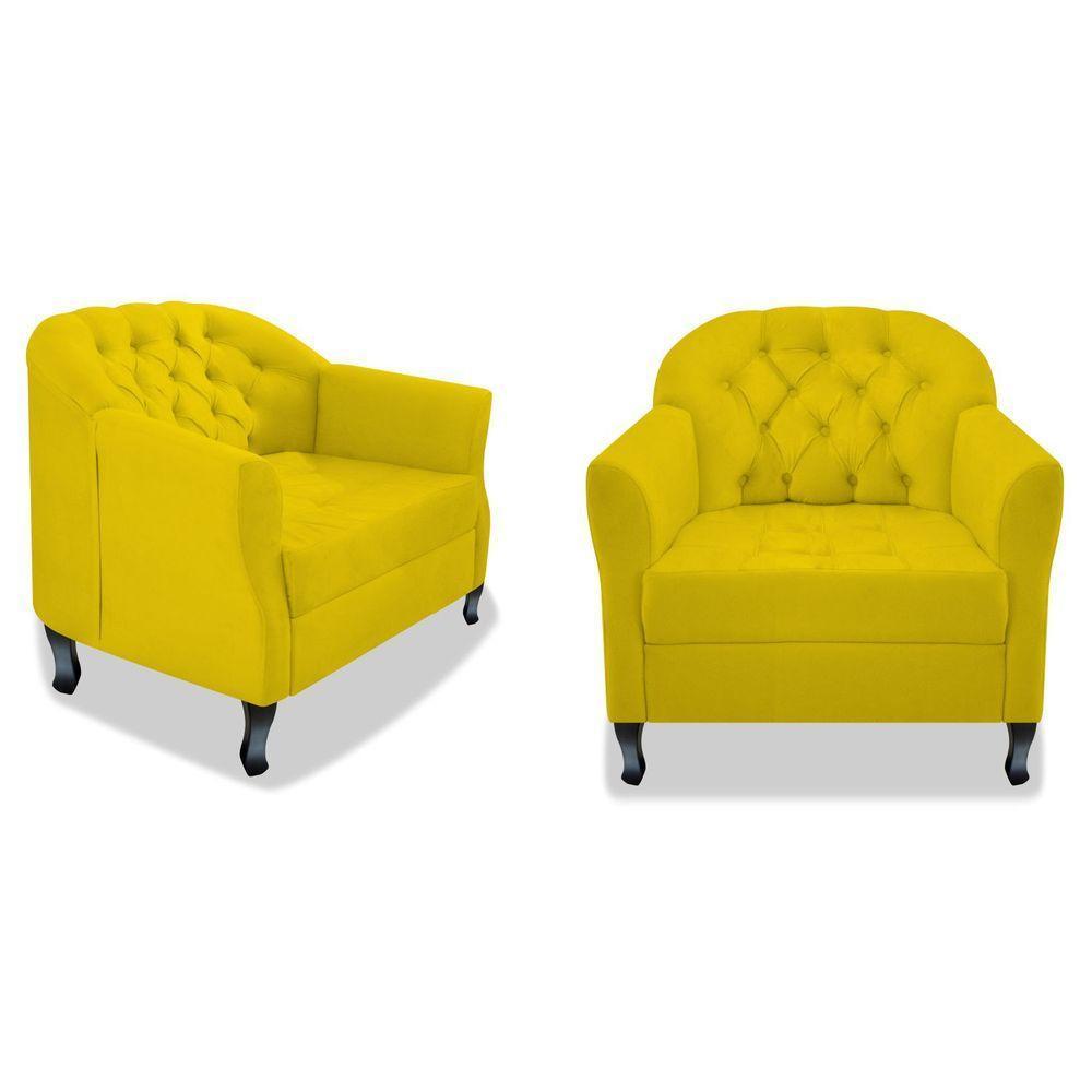 Kit 02 Poltrona Julia A02 Suede Doce Sonho Móveis Amarelo - 1
