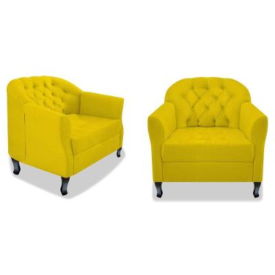 Kit 02 Poltrona Julia A02 Suede Doce Sonho Móveis Amarelo