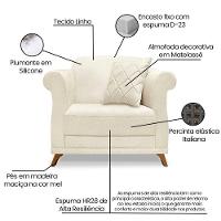 Kit 2 Poltronas E Sofá 2 Lugares 1,60m Pés Castanho Natural