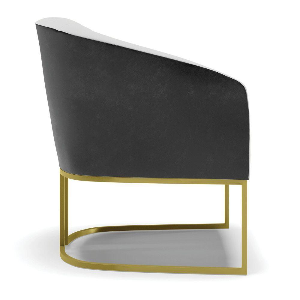 Kit 02 Poltronas Preto Com Linho Cinza A05 Base Dourada - 5