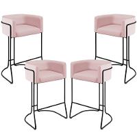 Kit 04 Banquetas Fixa Preto Veludo Rosê C-305 - 1