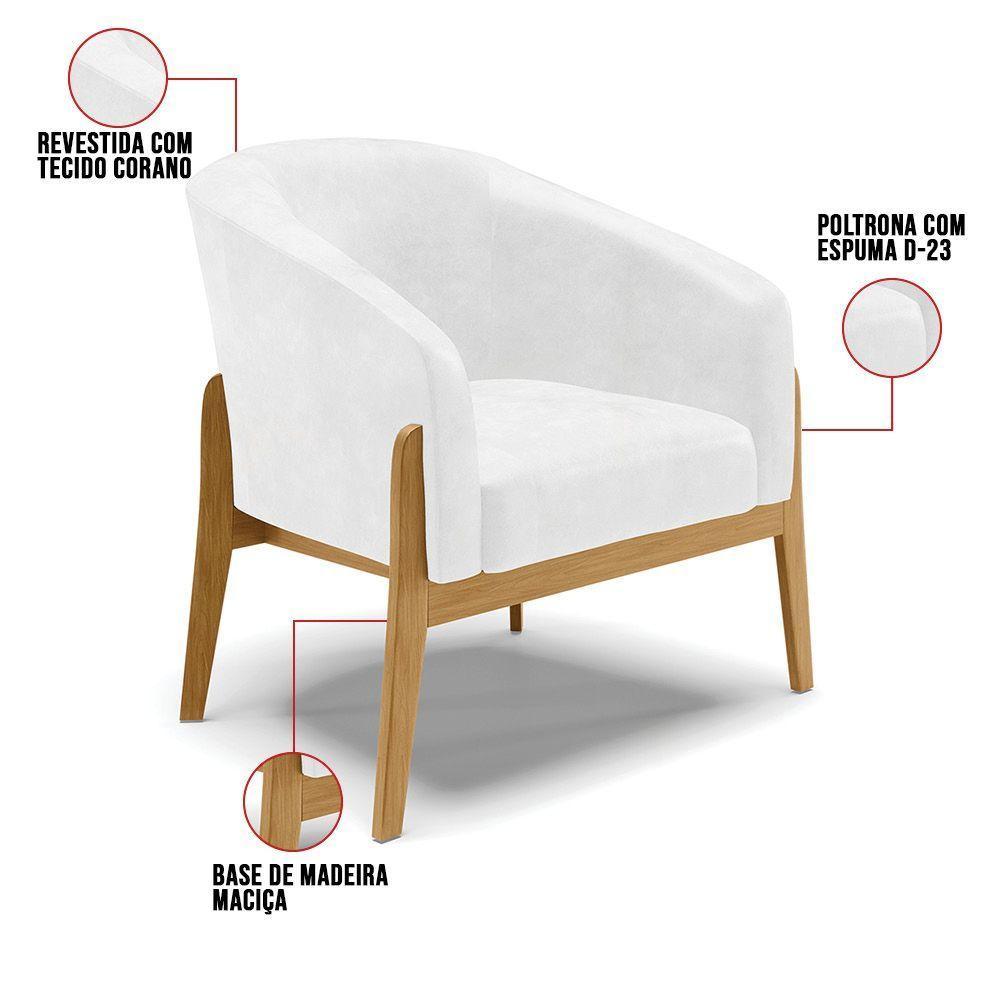 Kit 01 Poltrona E 01 Puff Branco Base Madeira Castanho - 6