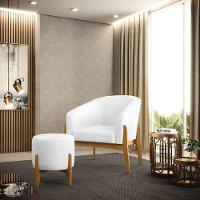 Kit 01 Poltrona E 01 Puff Branco Base Madeira Castanho - 11