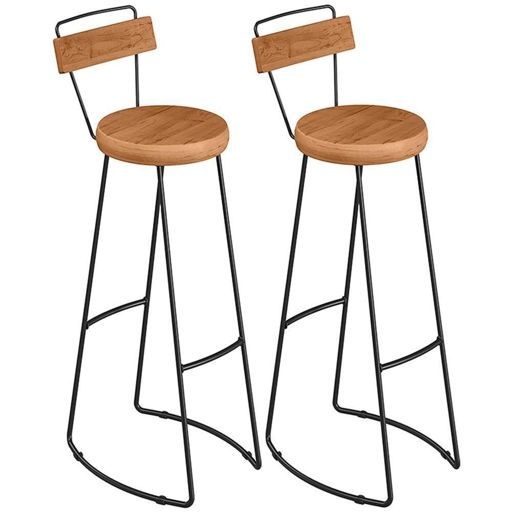 Kit 02 Banquetas Altas Estrutura Em Aço Peroba Rosa - 1