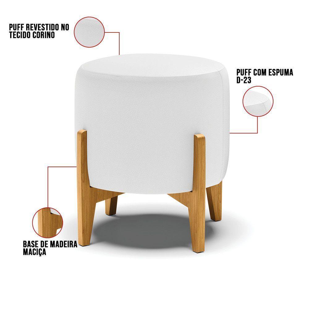 Kit 01 Poltrona E 01 Puff Base Madeira Castanho Branco - 4