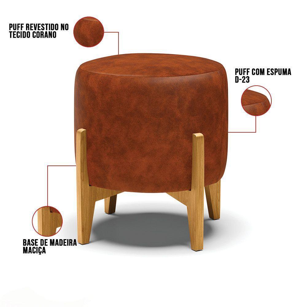 Kit 01 Poltrona E 01 Puff Nozes Base Madeira Castanho - 4