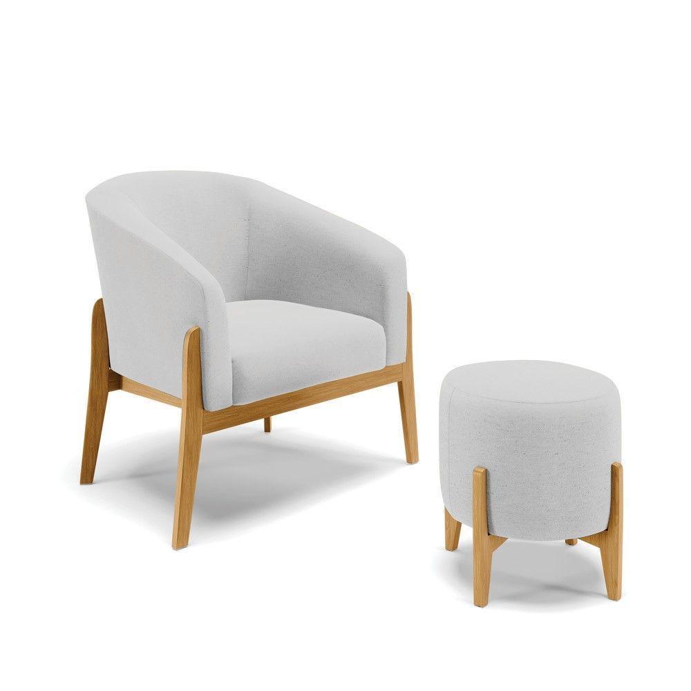 Kit 01 Poltrona E 01 Puff Cinza A05 Base Madeira Castanho - 1