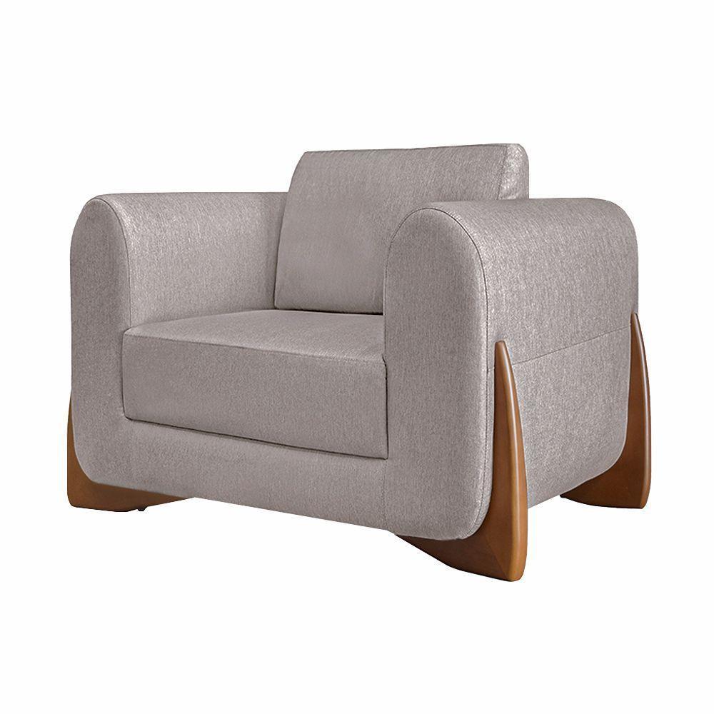 Poltrona Decorativa Pés Em Madeira Buzz Linho Areia Rústico - 1