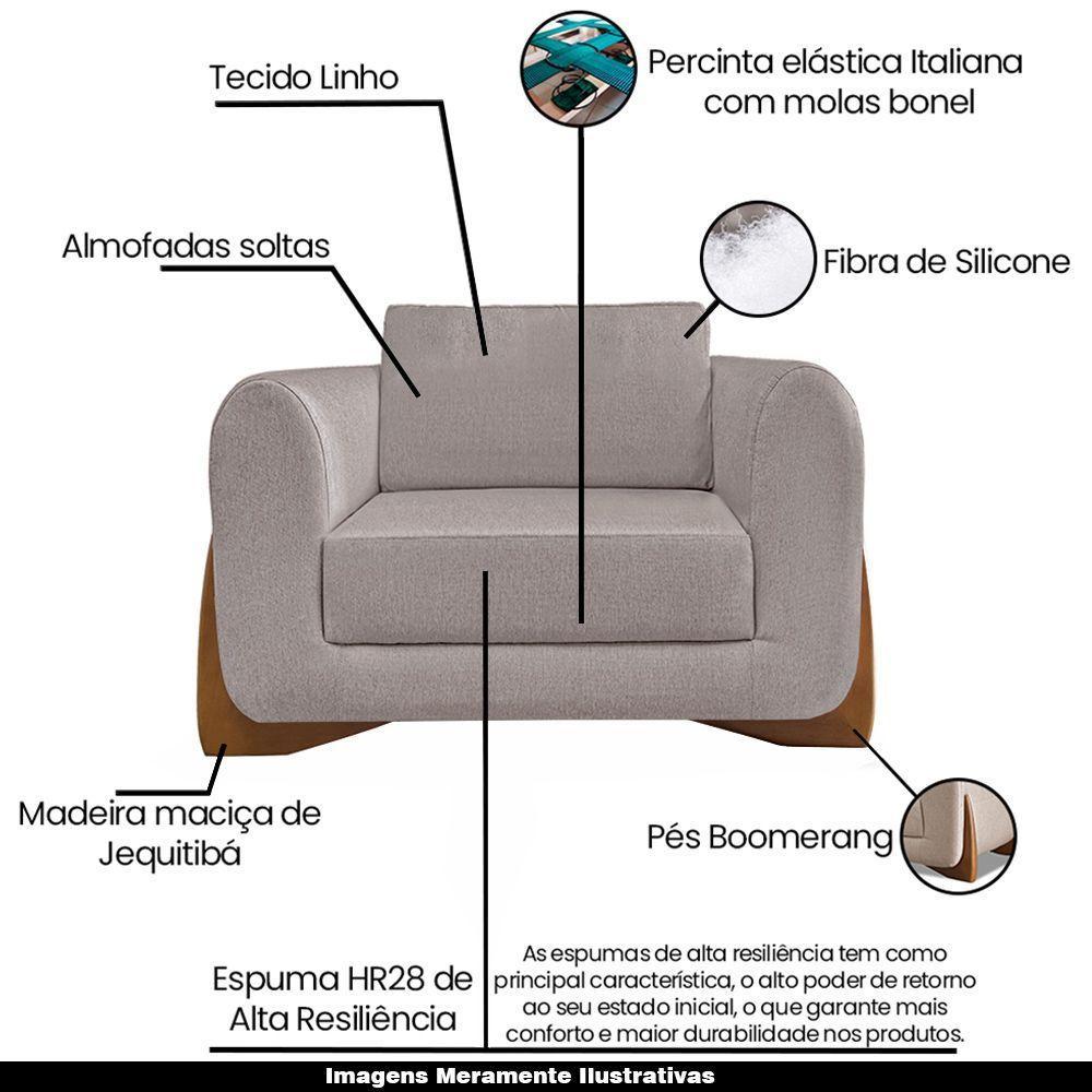 Poltrona Decorativa Pés Em Madeira Buzz Linho Areia Rústico - 7