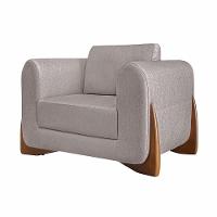 Poltrona Decorativa Pés Em Madeira Buzz Linho Areia Rústico - 1