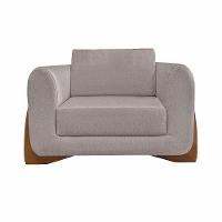 Poltrona Decorativa Pés Em Madeira Buzz Linho Areia Rústico - 3