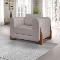 Poltrona Decorativa Pés Em Madeira Buzz Linho Areia Rústico