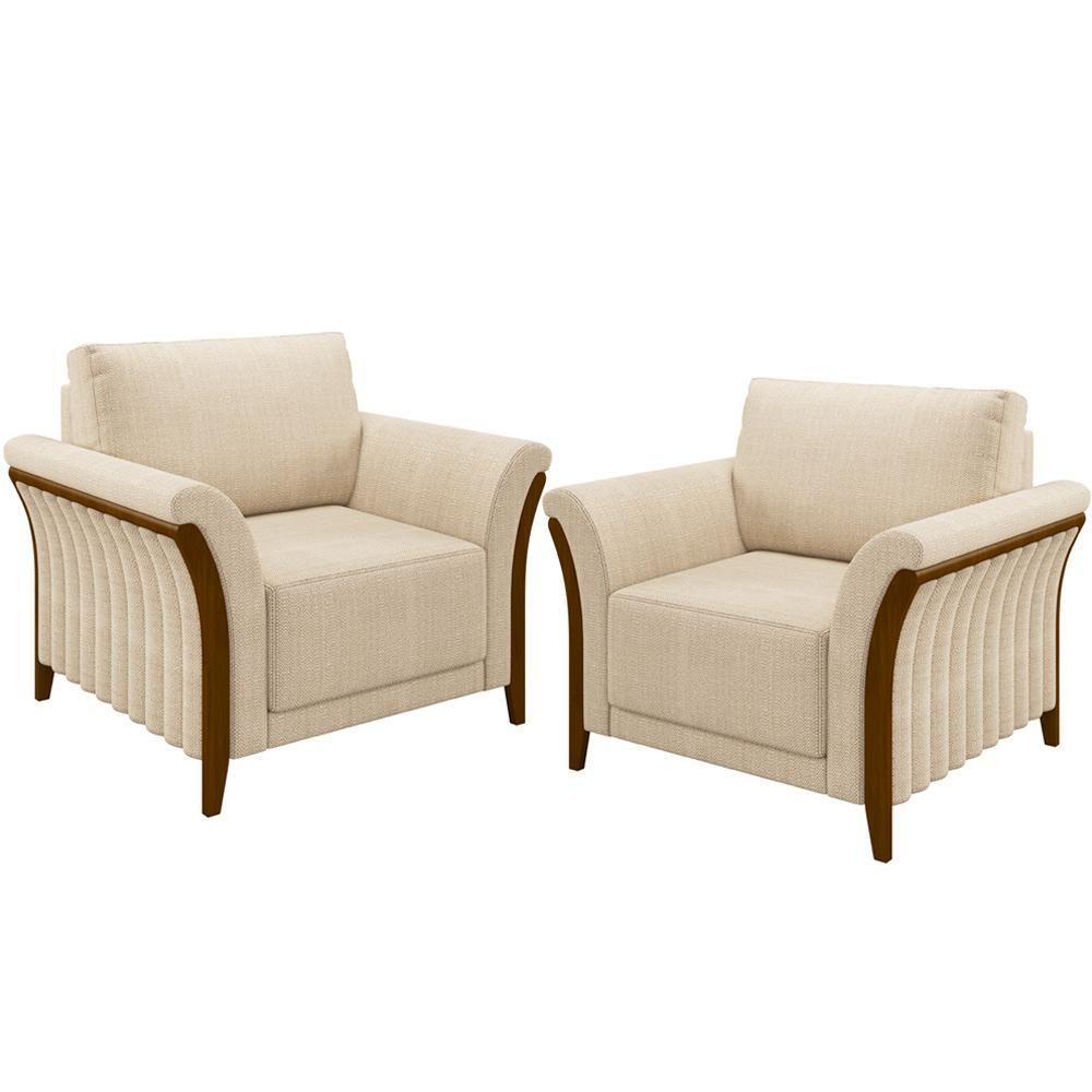 Kit 02 Poltronass Base Fixa Stefan M03 Linho Bege - 1