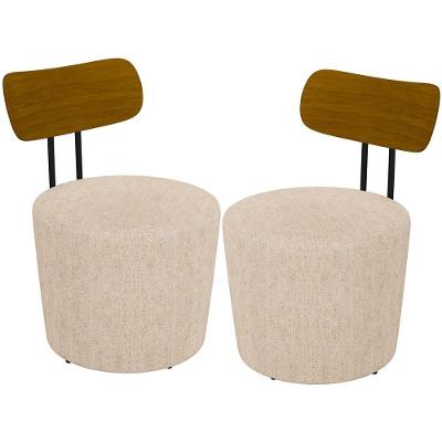 Kit 02 Poltronas Fixa Luara M03 Linho Bege Para Sala de Estar Lyam Decor
