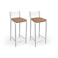 Banqueta Sala de Jantar Gênova 2B705CR Kit 2 Un Cromado/Linho Capuccino - Kappesberg - 1
