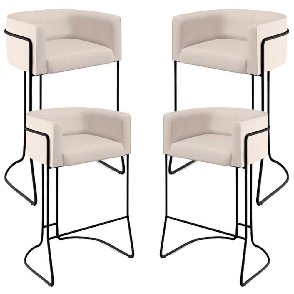 Kit 04 Banquetas Fixa Preto Veludo Bege C-309 - 1