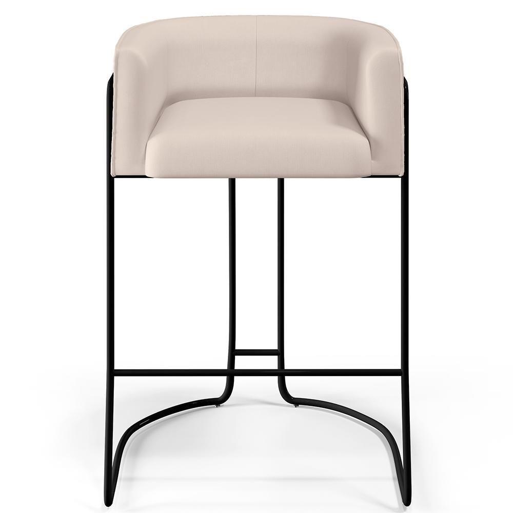 Kit 04 Banquetas Fixa Preto Veludo Bege C-309 - 4