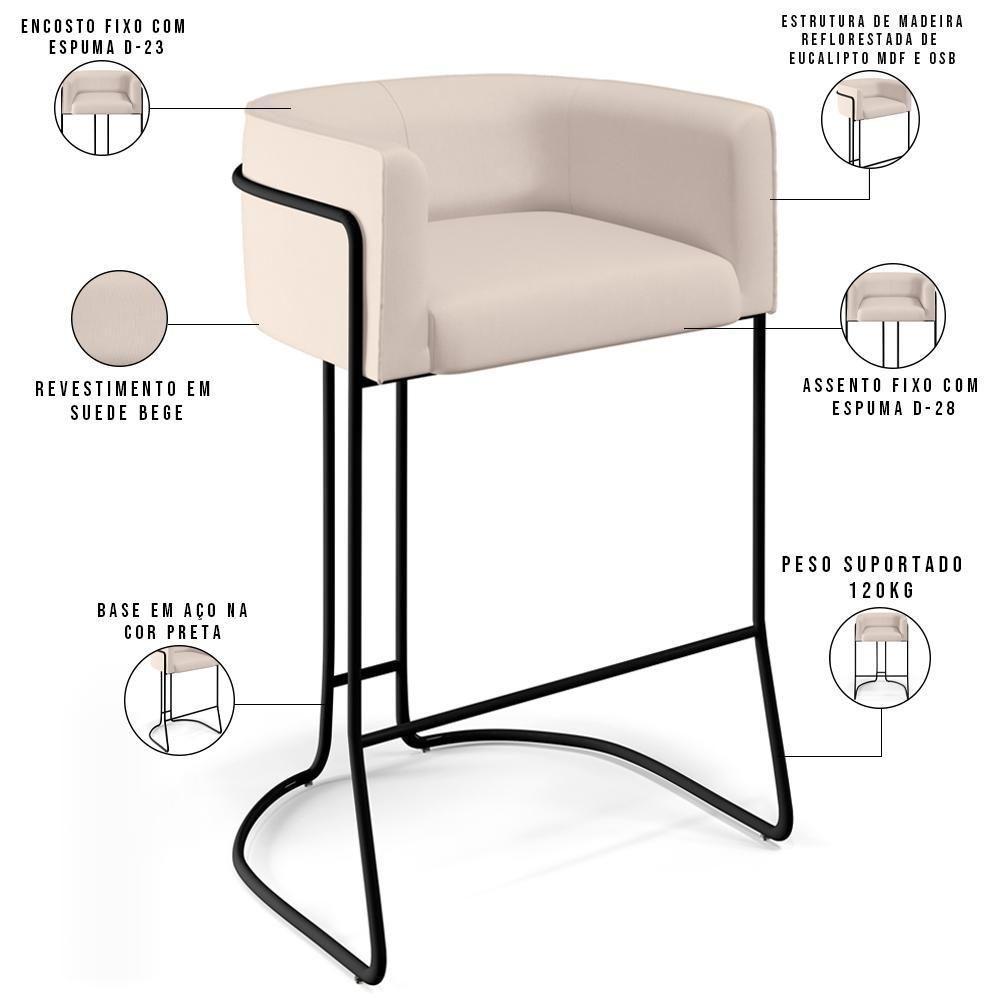 Kit 04 Banquetas Fixa Preto Veludo Bege C-309 - 6