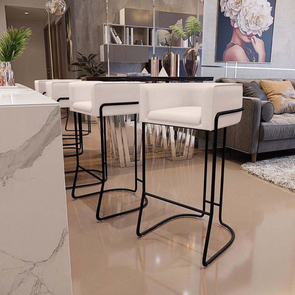 Kit 04 Banquetas Fixa Preto Veludo Bege C-309 - 8