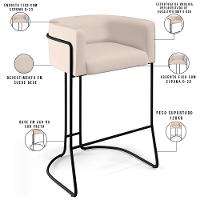 Kit 04 Banquetas Fixa Preto Veludo Bege C-309 - 6