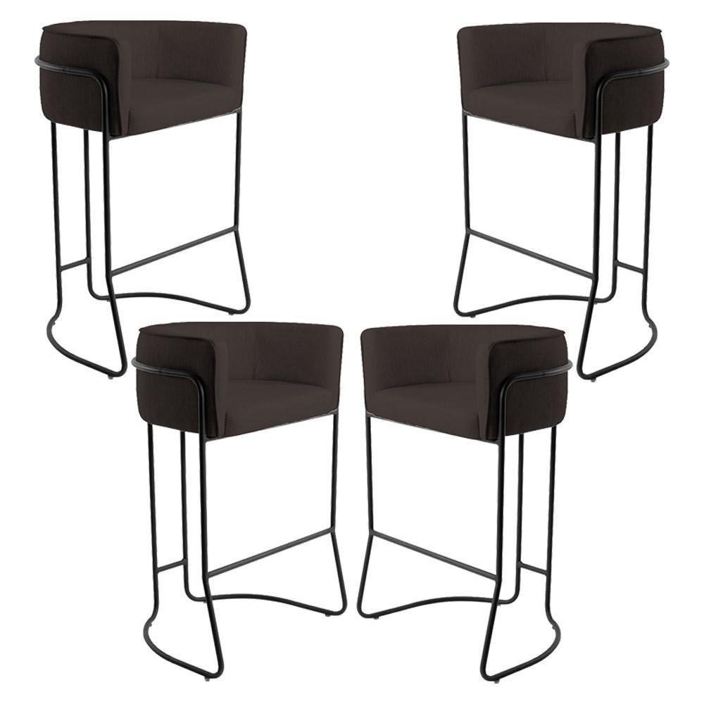 Kit 04 Banquetas Fixa Preto Corano Marrom C-34 - 1