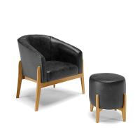 Kit 01 Poltrona E 01 Puff Base Madeira Castanho Preto - 1