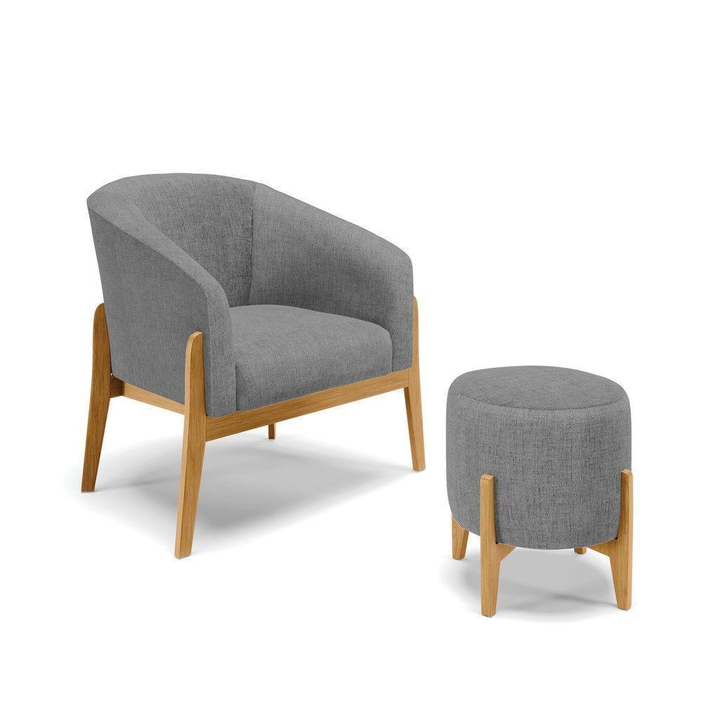 Kit Poltrona E Puff Base Madeira Castanho Cor A26 Grafite - 1